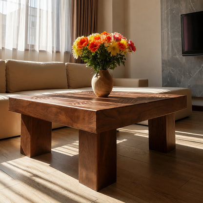 Handcrafted Solid Walnut Square Coffee Table | Sculpted Wood Grain Modern Living Room Table - Livewoodcraft - 8