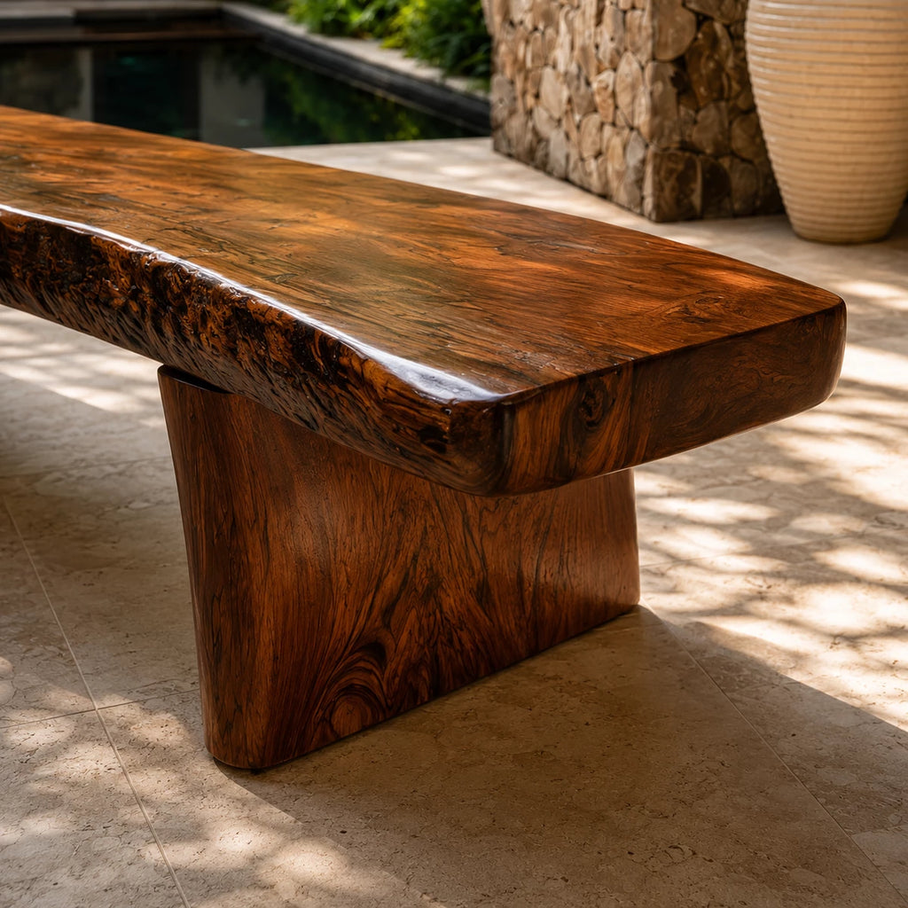 Live Edge Solid Wood Outdoor Bench – Natural Wood Garden Bench for Patio and Resort Spaces
