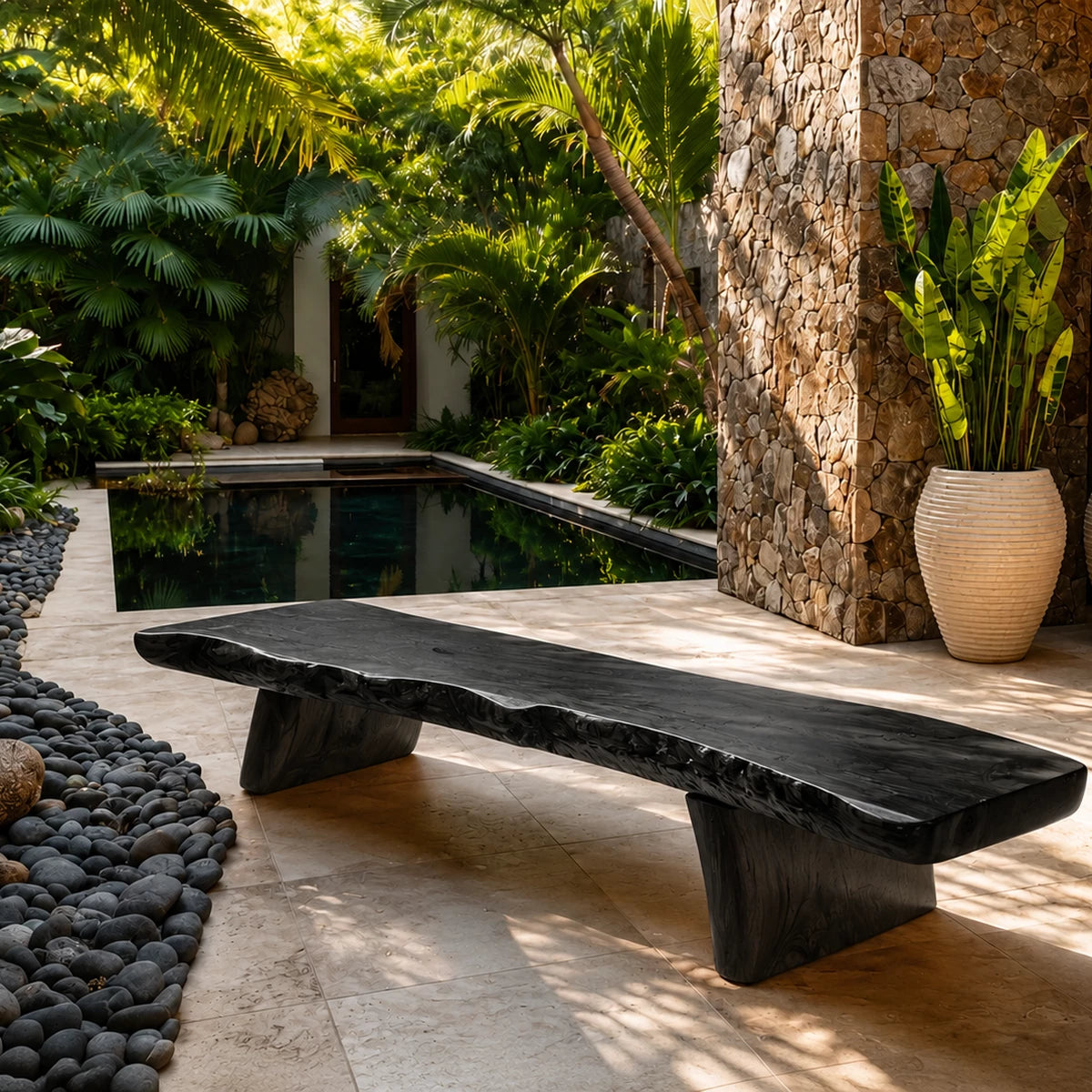 Live Edge Solid Wood Outdoor Bench – Natural Wood Garden Bench for Patio and Resort Spaces