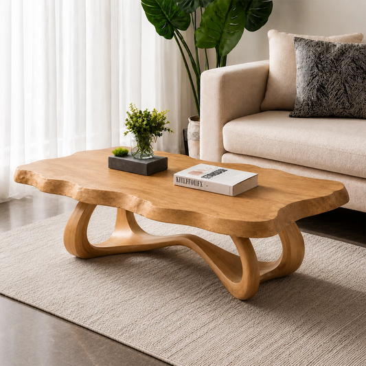 Live Edge Burl Wood Coffee Table – Sculptural Natural Wood Center Table for Modern Living Room - Echotimber