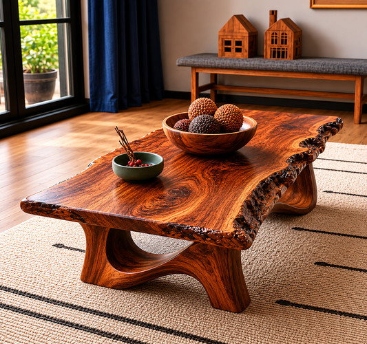 Live Edge Natural Solid Wood Coffee Table with Sculptural Base - Echotimber