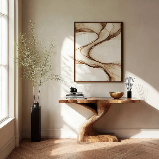 Live Edge Natural Solid Wood Console Table with Sculptural Base - Echotimber