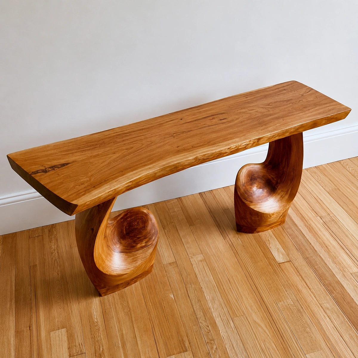 Live Edge Natural Solid Wood Console Table with Sculptural Carved Pedestal Base - Livewoodcraft - 8