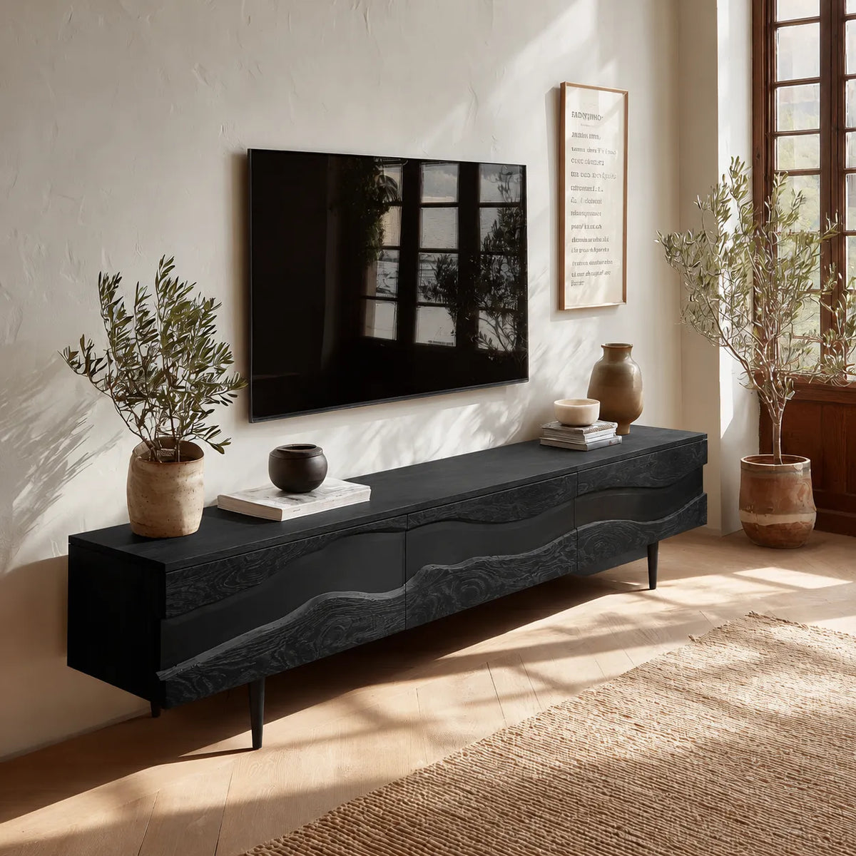 Live Edge Natural Solid Wood TV Stand with Organic Flow Front Design - Livewoodcraft - 4