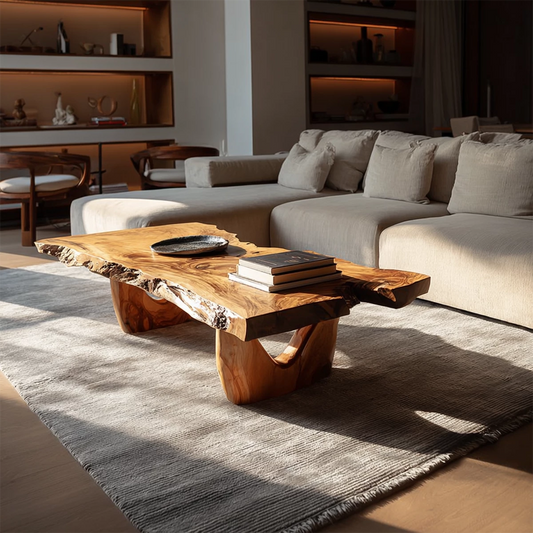 Live Edge Solid Wood Coffee Table With Sculptural Base And Natural Organic Shape For Modern Living Room - Echotimber