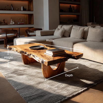 Live Edge Solid Wood Coffee Table With Sculptural Base And Natural Organic Shape For Modern Living Room - Livewoodcraft - 10