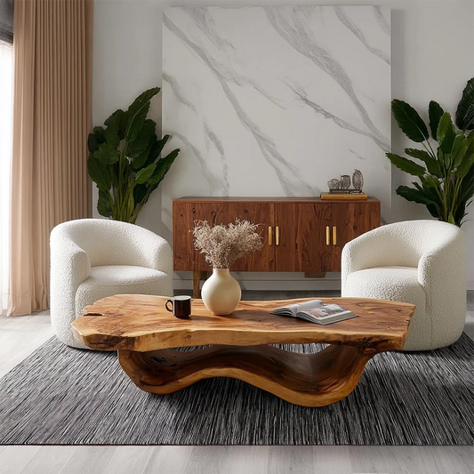 Live Edge Solid Wood Coffee Table With Sculptural Wave Base And Natural Organic Top For Modern Living Room - Echotimber