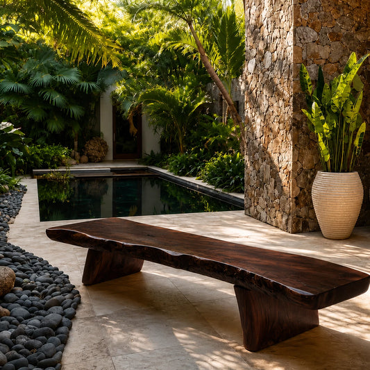 Live Edge Solid Wood Outdoor Bench – Natural Wood Garden Bench for Patio and Resort Spaces - Echotimber