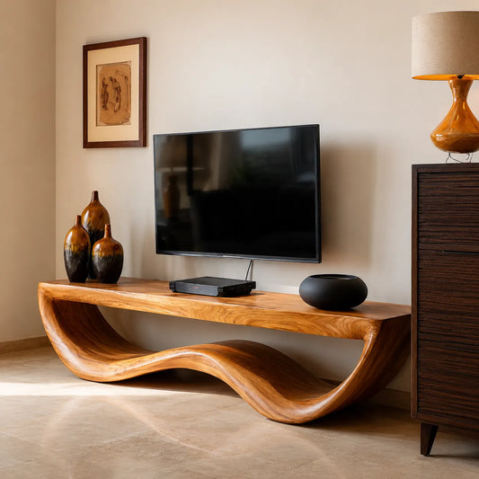 Live Edge Wave Natural Solid Wood TV Stand with Sculptural Form - Echotimber