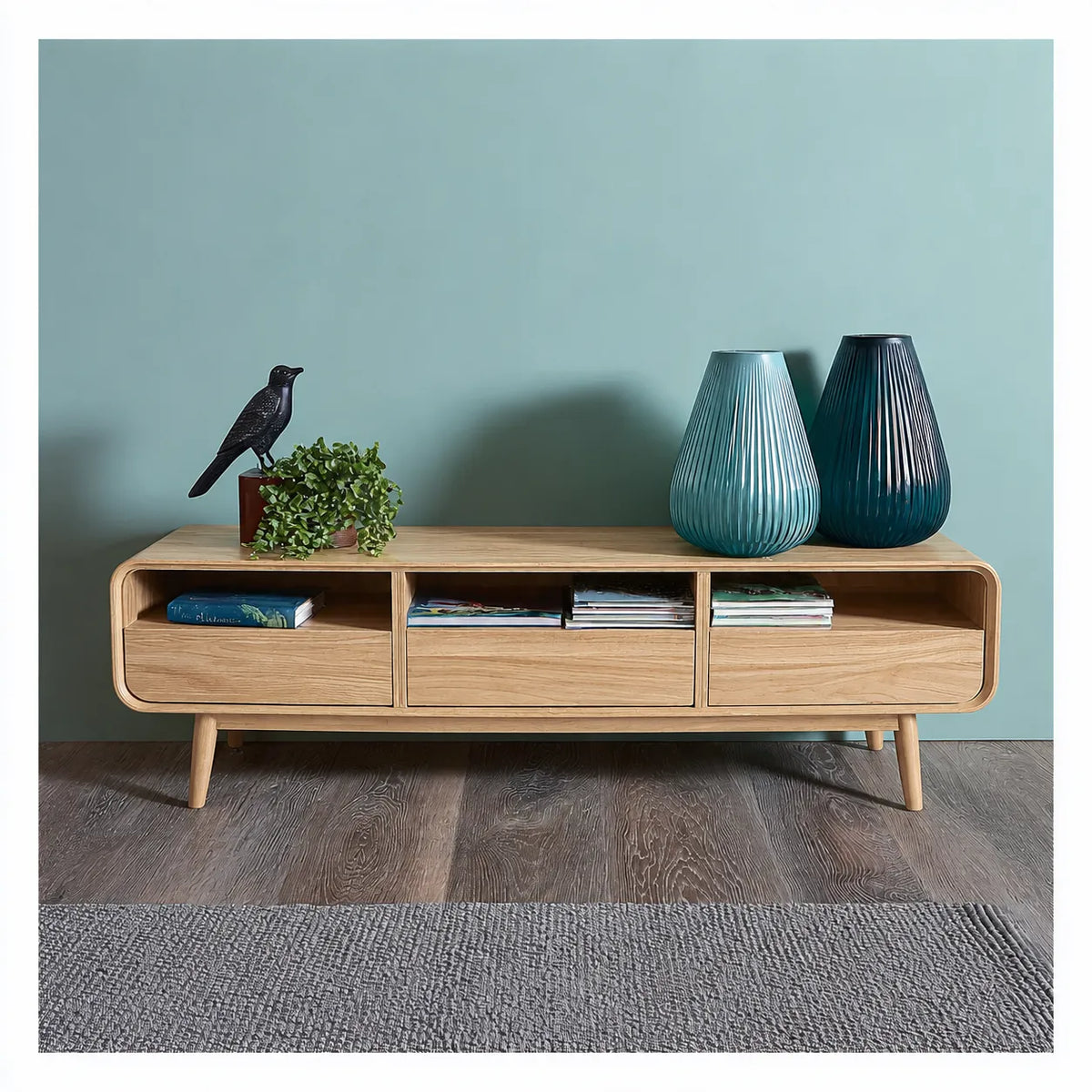 Mid Century Natural Solid Wood TV Stand with Rounded Frame Design - Livewoodcraft - 10