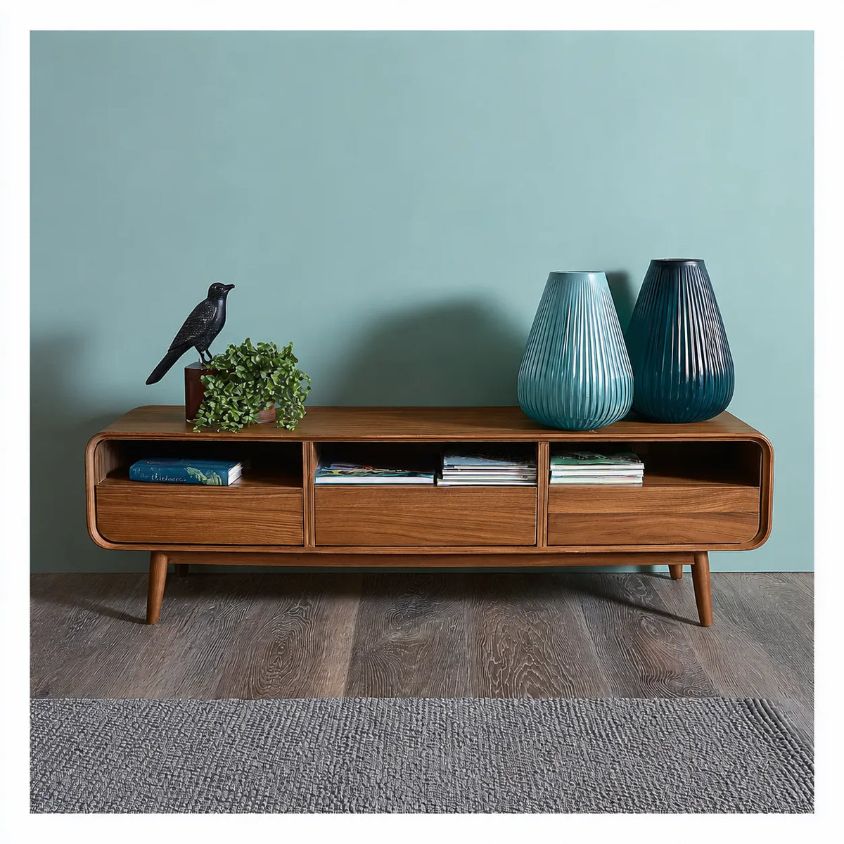 Mid Century Natural Solid Wood TV Stand with Rounded Frame Design - Livewoodcraft - 11