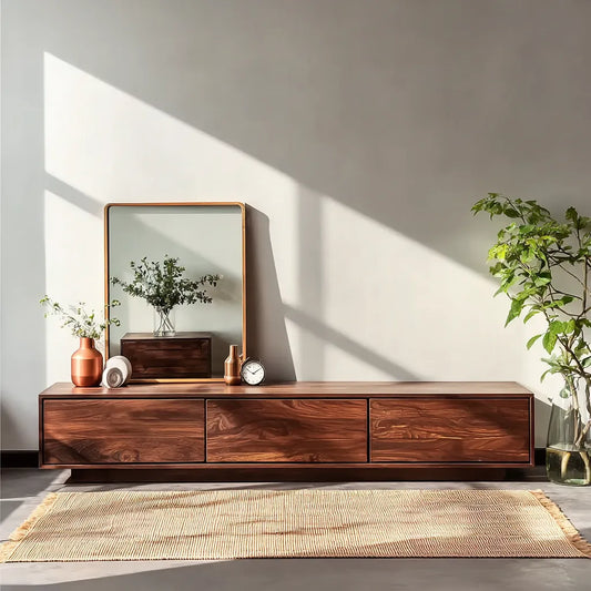 Minimalist Low Profile TV Stand with Seamless Storage Design - Echotimber
