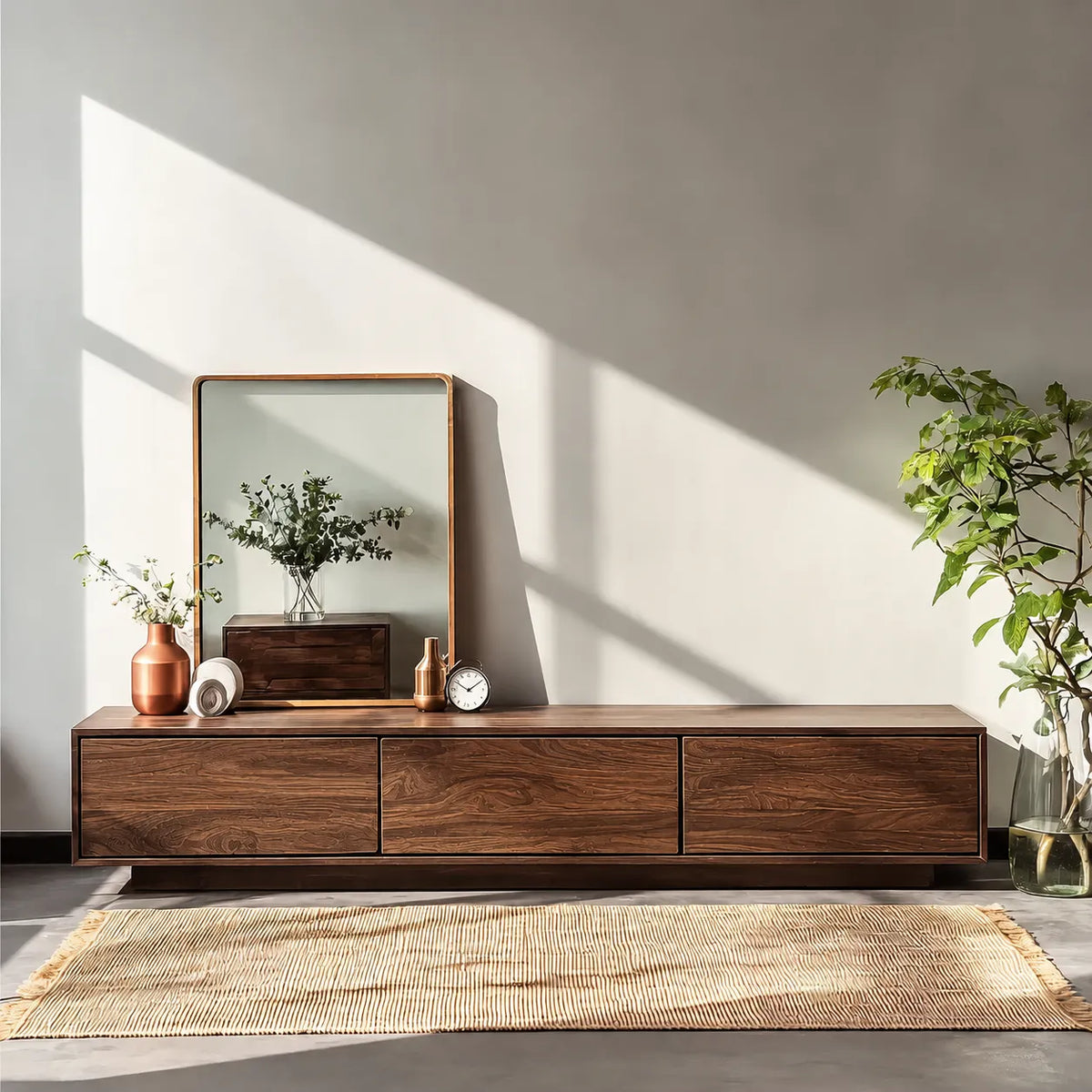 Minimalist Low Profile TV Stand with Seamless Storage Design - Livewoodcraft - 11