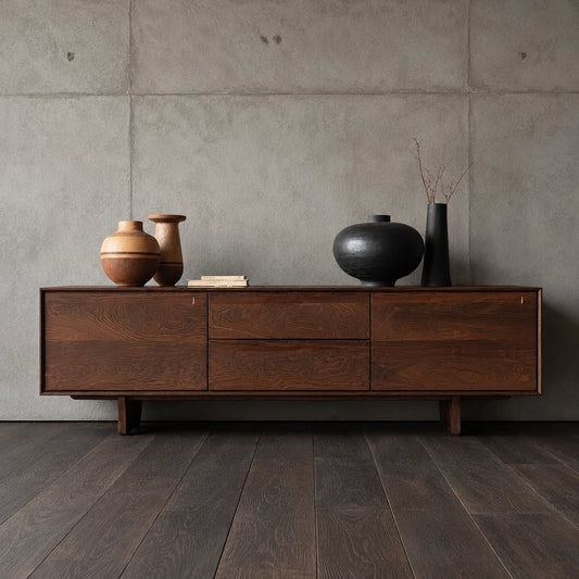 Minimalist Natural Solid Wood TV Stand with Drawer and Cabinet Storage - Echotimber