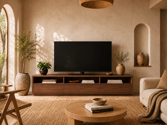 Minimalist Natural Solid Wood TV Stand with Open Shelf Storage - Echotimber