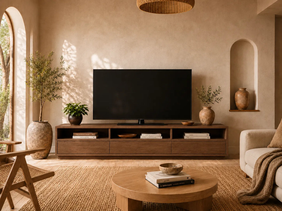 Minimalist Natural Solid Wood TV Stand with Open Shelf Storage - Livewoodcraft - 4