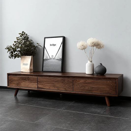 Minimalist Natural Solid Wood TV Stand with Six Drawer Storage Design - Echotimber