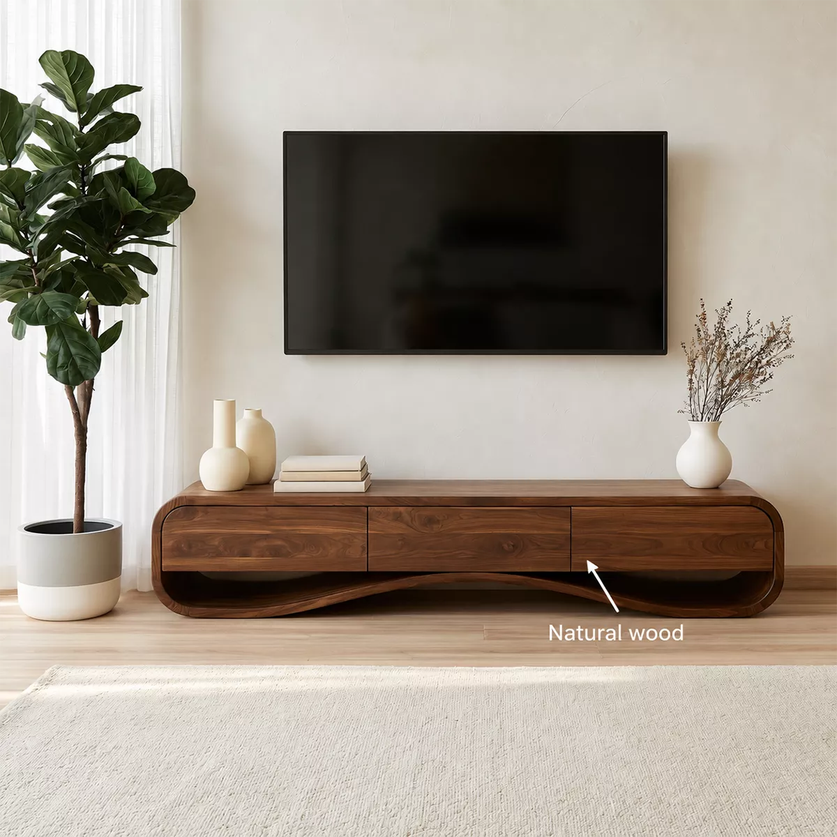 Modern Sculptural Solid Wood TV Stand With Rounded Frame For Living Room - Livewoodcraft - 10