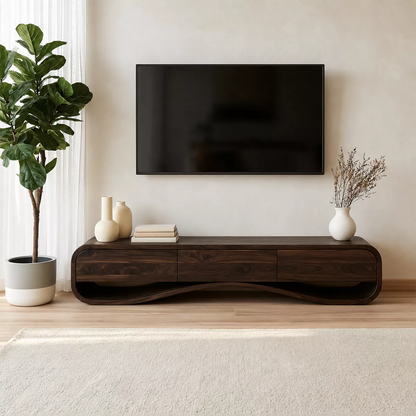 Modern Sculptural Solid Wood TV Stand With Rounded Frame For Living Room - Livewoodcraft - 4