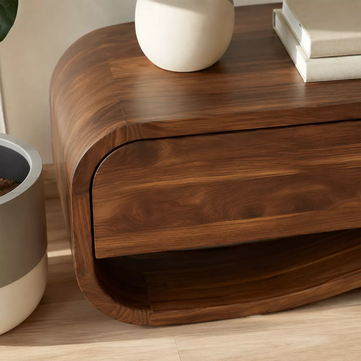 Modern Sculptural Solid Wood TV Stand With Rounded Frame For Living Room - Livewoodcraft - 5