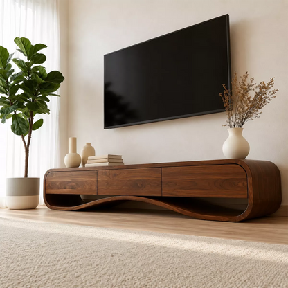 Modern Sculptural Solid Wood TV Stand With Rounded Frame For Living Room - Livewoodcraft - 7