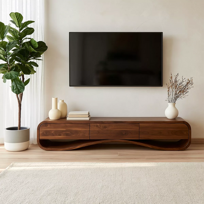 Modern Sculptural Solid Wood TV Stand With Rounded Frame For Living Room - Livewoodcraft