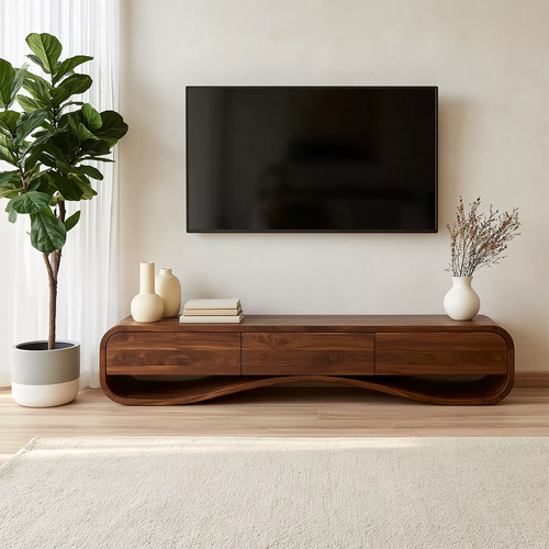 Modern Sculptural Solid Wood TV Stand With Rounded Frame For Living Room - Livewoodcraft
