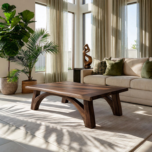 Modern Solid Walnut Coffee Table | Sculptural Curved Leg Wooden Coffee Table for Living Room - Echotimber