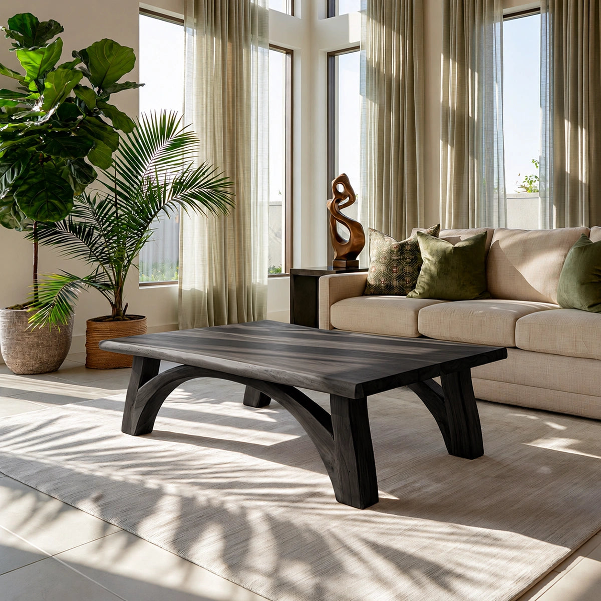 Modern Solid Walnut Coffee Table | Sculptural Curved Leg Wooden Coffee Table for Living Room - Livewoodcraft - 4