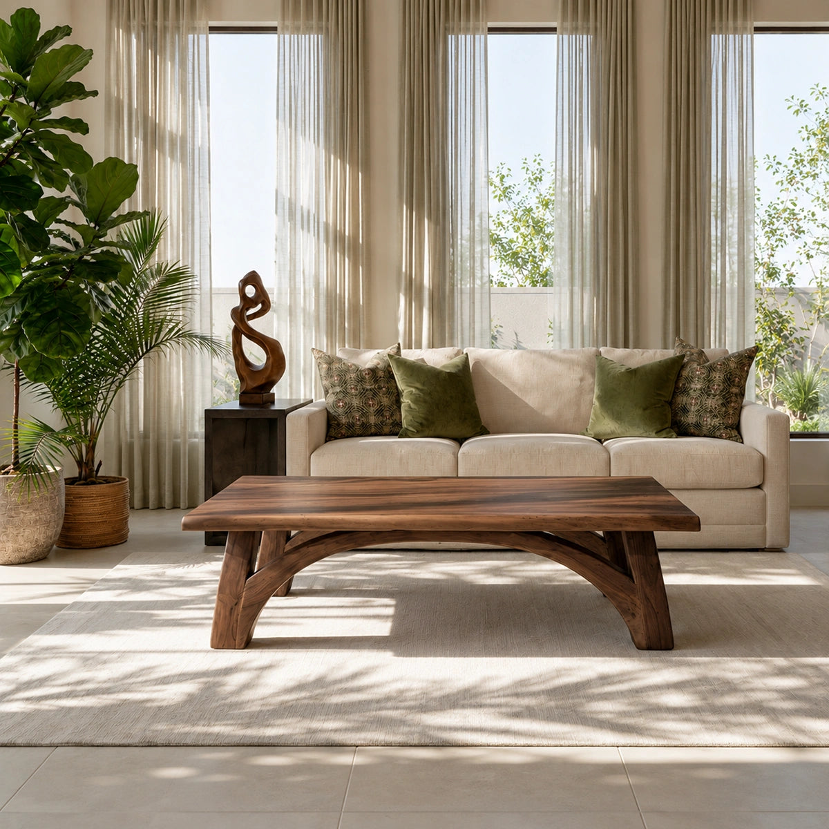 Modern Solid Walnut Coffee Table | Sculptural Curved Leg Wooden Coffee Table for Living Room - Livewoodcraft - 6
