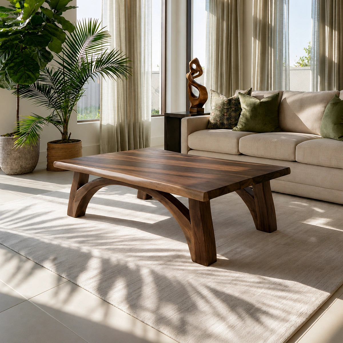 Modern Solid Walnut Coffee Table | Sculptural Curved Leg Wooden Coffee Table for Living Room - Livewoodcraft - 8
