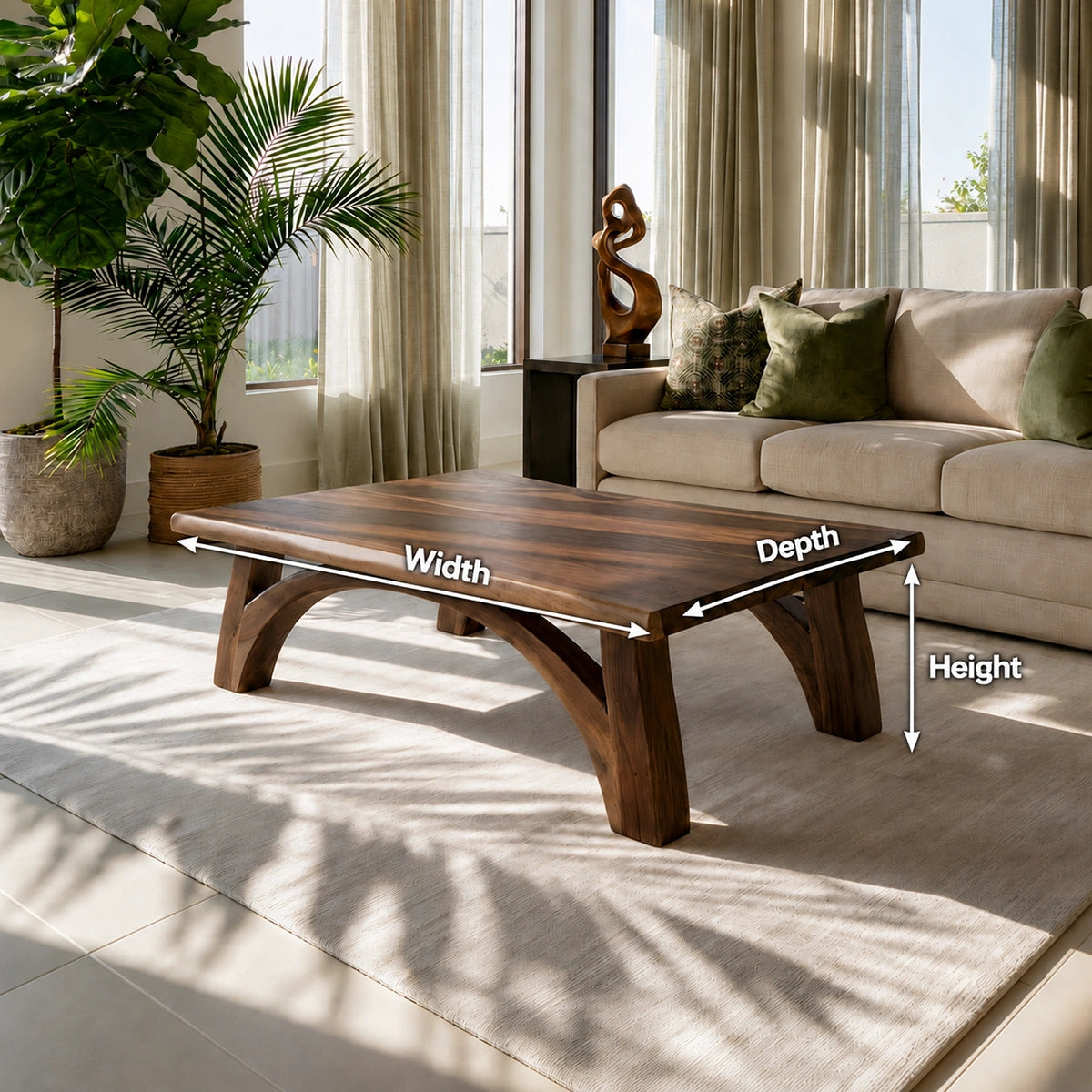 Modern Solid Walnut Coffee Table | Sculptural Curved Leg Wooden Coffee Table for Living Room - Livewoodcraft - 9