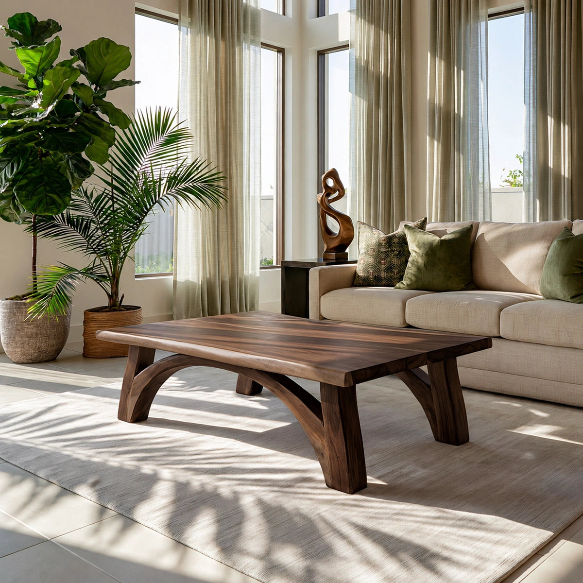 Modern Solid Walnut Coffee Table | Sculptural Curved Leg Wooden Coffee Table for Living Room - Livewoodcraft