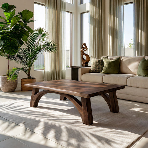 Modern Solid Walnut Coffee Table | Sculptural Curved Leg Wooden Coffee Table for Living Room - Livewoodcraft