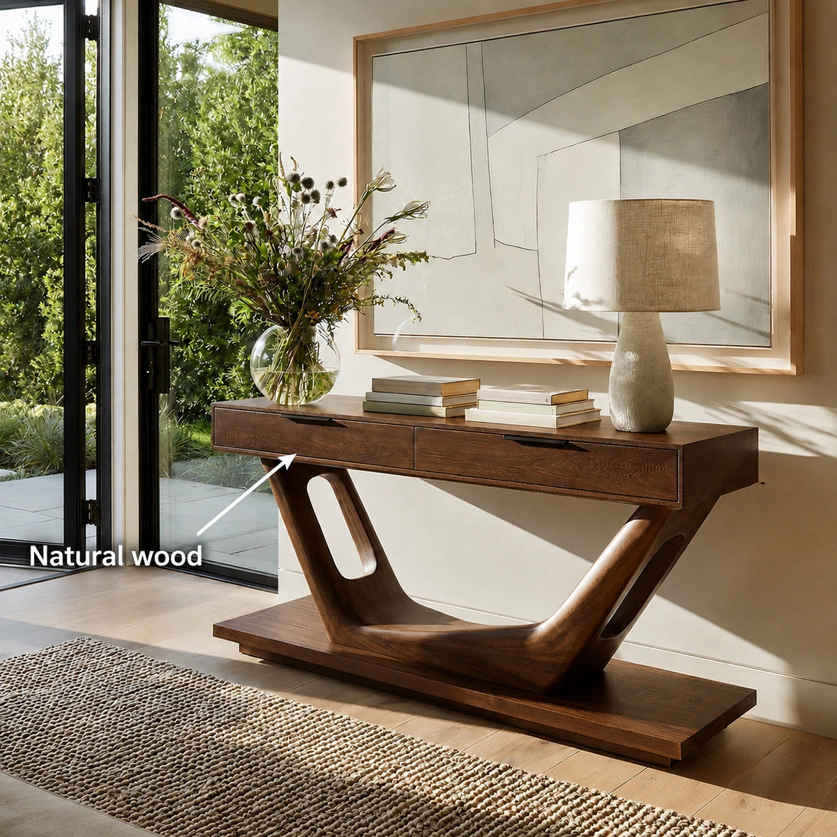 Modern Solid Walnut Console Table with Drawers | Sculptural Entryway Sofa Table - Livewoodcraft - 10