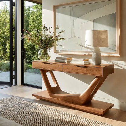 Modern Solid Walnut Console Table with Drawers | Sculptural Entryway Sofa Table - Livewoodcraft - 2