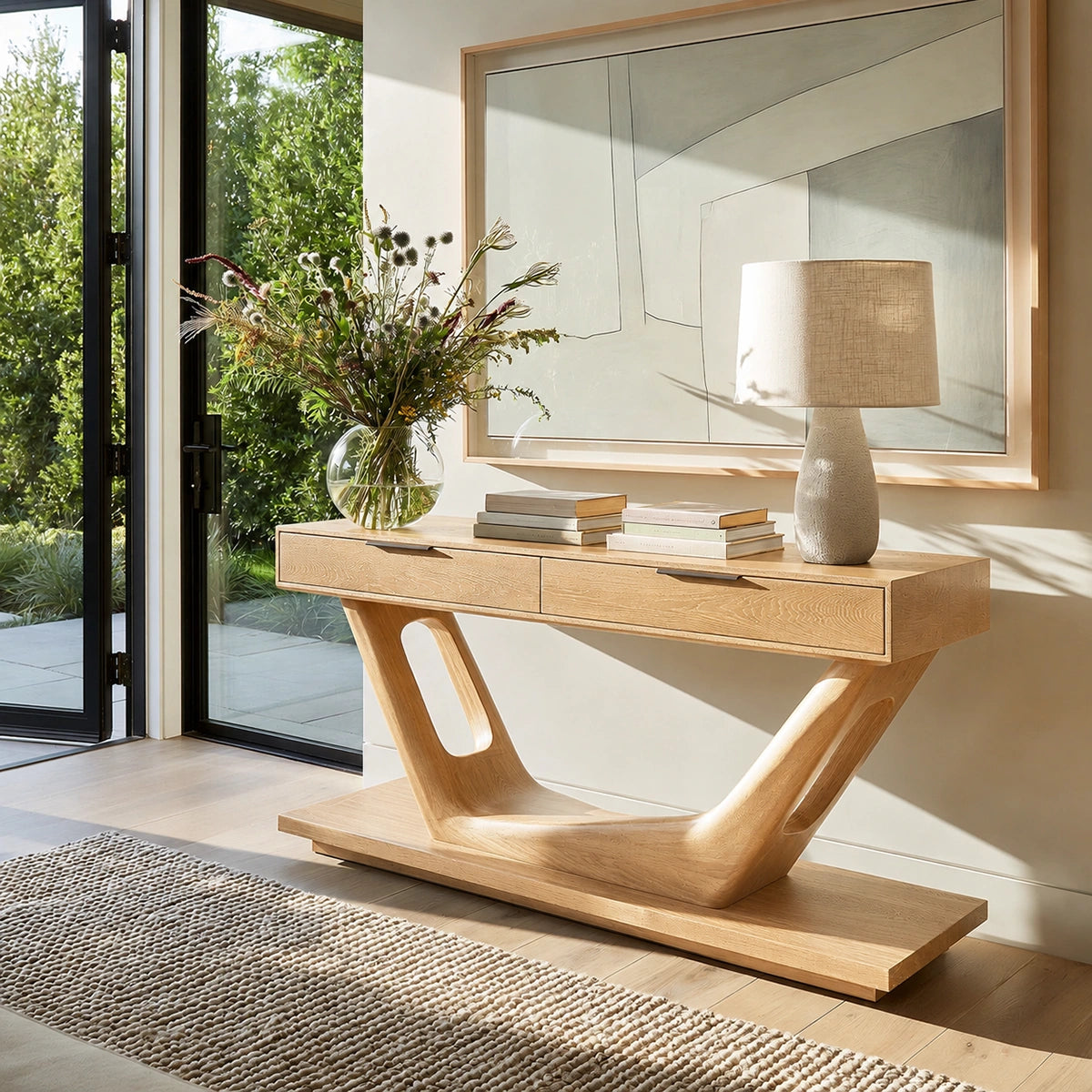 Modern Solid Walnut Console Table with Drawers | Sculptural Entryway Sofa Table - Livewoodcraft - 3