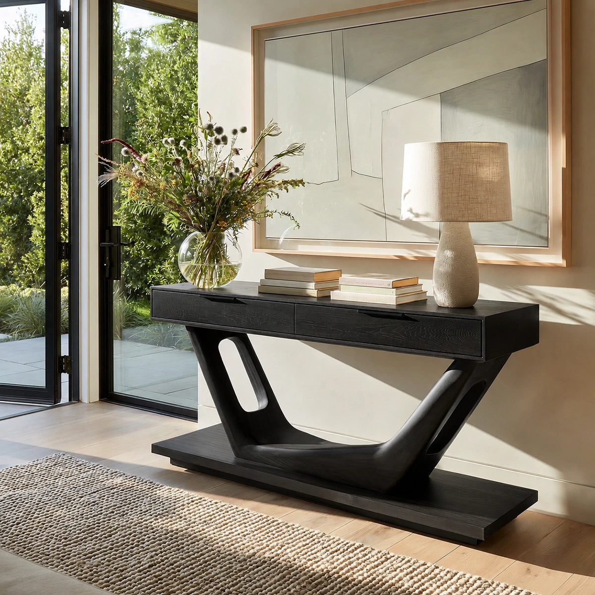 Modern Solid Walnut Console Table with Drawers | Sculptural Entryway Sofa Table - Livewoodcraft - 4