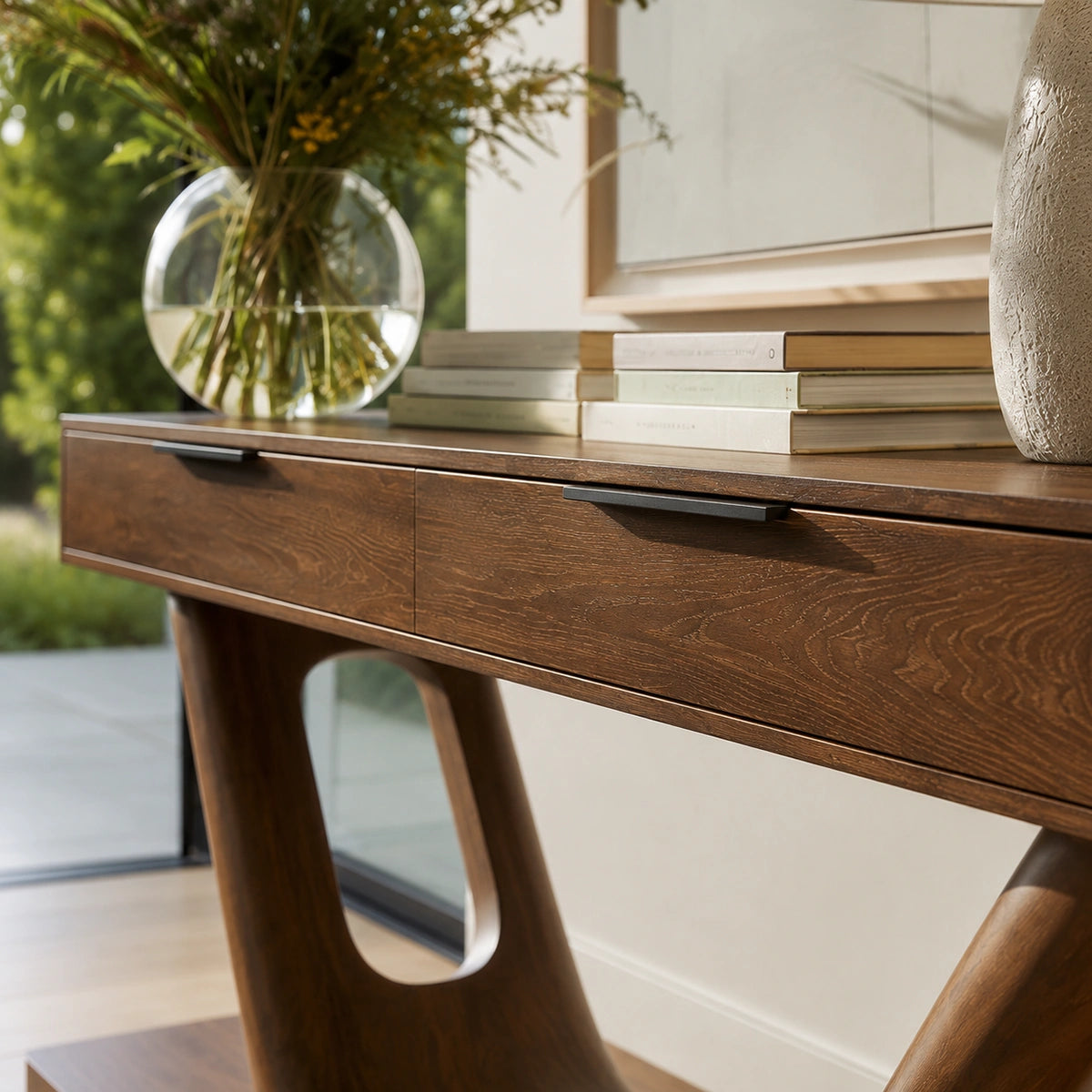 Modern Solid Walnut Console Table with Drawers | Sculptural Entryway Sofa Table - Livewoodcraft - 5