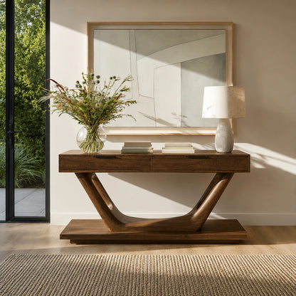 Modern Solid Walnut Console Table with Drawers | Sculptural Entryway Sofa Table - Livewoodcraft - 6