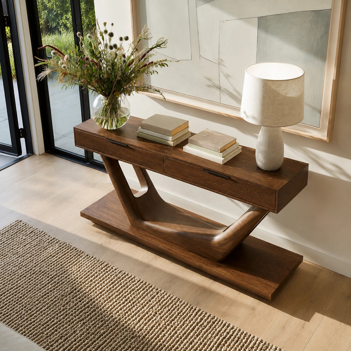 Modern Solid Walnut Console Table with Drawers | Sculptural Entryway Sofa Table - Livewoodcraft - 7