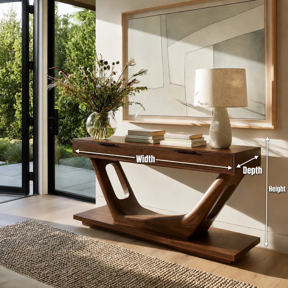 Modern Solid Walnut Console Table with Drawers | Sculptural Entryway Sofa Table - Livewoodcraft - 9