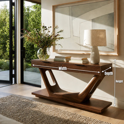 Modern Solid Walnut Console Table with Drawers | Sculptural Entryway Sofa Table - Livewoodcraft - 9