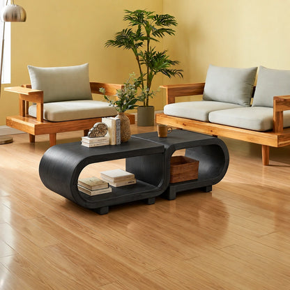 Modern Solid Walnut Nesting Coffee Table Set | Curved Wood Coffee Tables with Open Storage - Livewoodcraft - 4