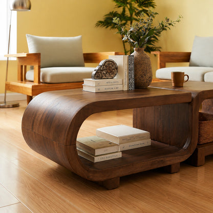 Modern Solid Walnut Nesting Coffee Table Set | Curved Wood Coffee Tables with Open Storage - Livewoodcraft - 5