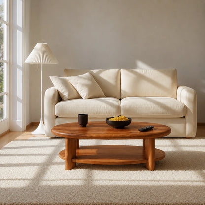 Modern Solid Walnut Round Coffee Table with Open Storage Shelf | Minimalist Living Room Table - Livewoodcraft - 3
