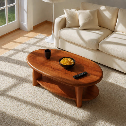Modern Solid Walnut Round Coffee Table with Open Storage Shelf | Minimalist Living Room Table - Livewoodcraft - 4