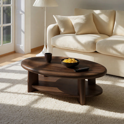 Modern Solid Walnut Round Coffee Table with Open Storage Shelf | Minimalist Living Room Table - Livewoodcraft - 5