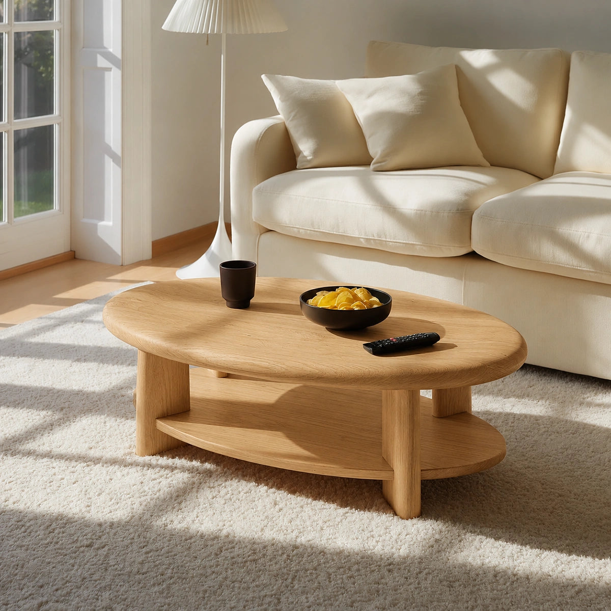 Modern Solid Walnut Round Coffee Table with Open Storage Shelf | Minimalist Living Room Table - Livewoodcraft - 6