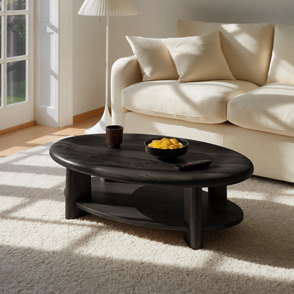 Modern Solid Walnut Round Coffee Table with Open Storage Shelf | Minimalist Living Room Table - Livewoodcraft - 7